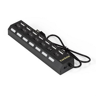49524   Концентратор USB-Хаб 7 ExeGate DUB-72SW EX293978RUS адаптер USB2.0 -- 7xUSB2.0 кнопки вкл.
