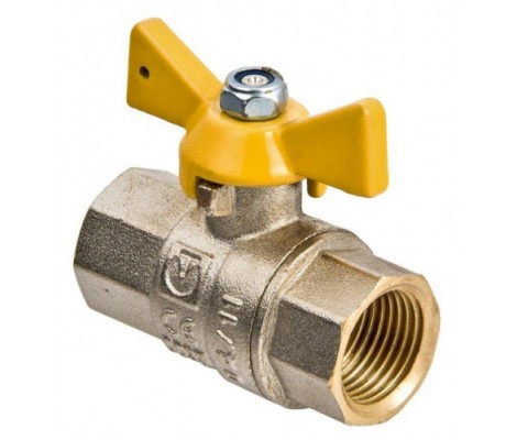 52176 Кран шаровый ГГ 1/2 ГАЗ (желт.бабоч.) латунь Усилен. RAFTEC Yelloy Germany