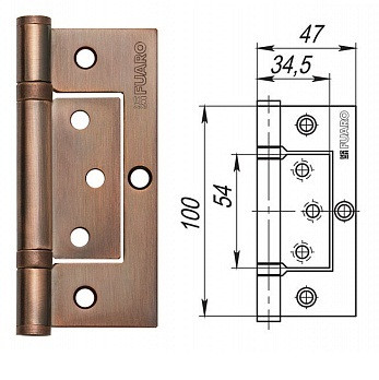 15724      Петля накладная FUARO 300-2BB 100x2,5 АС медь, <29969>