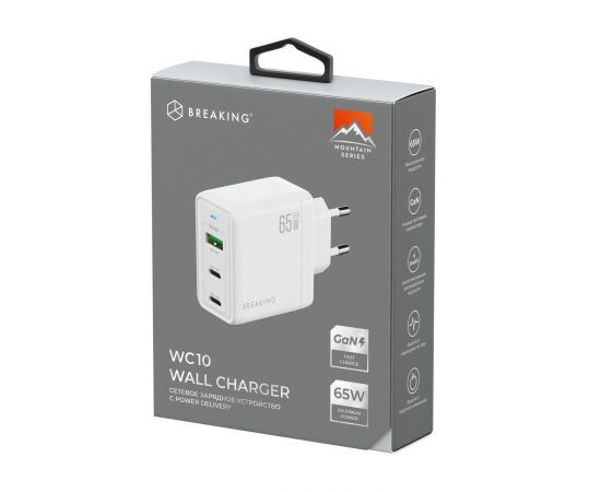 41210 СЗУ Breaking WC10, USB-А + 2USB-C, GaN 65W, MOUNTAIN SERIES (Белый)