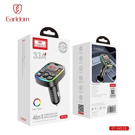 14851   FM-трансмиттер Earldom ET-M110, 2USB выхода + USB-C, Bluetooth, 3.1A, подсветка <607161>