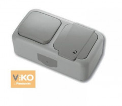 32457      Выключатель VIKO PALMIYE 1кл+вл.защ.розетка с/з СЕРЫЙ 90555581