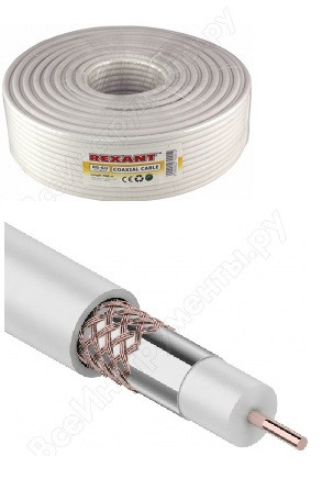 17447      Кабель ТВ RG-6U+CU 64% 75 Ом (медь) БЕЛЫЙ Rexant 01-2221 (100м) м