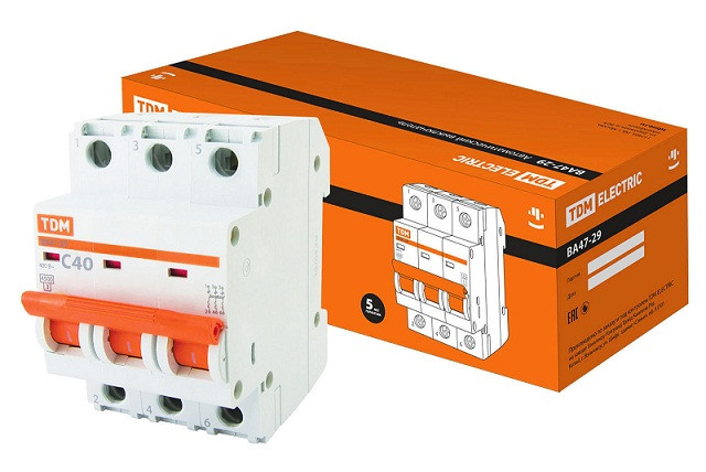 23482      Авт Выключатель TDM Electric BA47-29 3р. 40А  4,5кА "С" SQ0206-0113