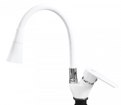 62237   Смеситель ПЛАСТИК. кухня боков. Ø35 AQUASTRIDE P19-1H31-37 White Белый-Хром Колокольч.(без шланг)