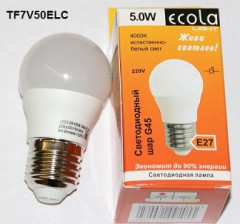 22336      Лампа LED Ecola G45 Шар E27  5W 4000K75х45/82х45/ TF7V50ELC  <523427>