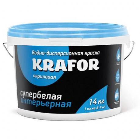 08231      Краска интерьерн. супербел. в/д акр. KRAFOR 14,0кг (голуб.ведр) 558
