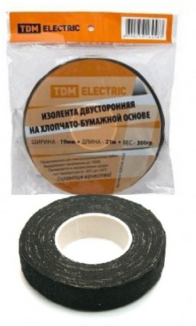 09583      Изолента Х/Б 19мм*21м (300г) 2-хстор.TDM  Черная <SQ0526-0502>
