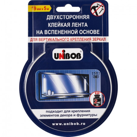 10726     Скотч 2-х стор. 19мм* 5м  д/внутр.работ/ вспенен./ UNIBOB <57-47037>