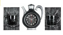 52721      Часы настен. "Рубин "Классика "Чайник+2чашки" к-кт 26,5х24см Черн/серебр. 2622+2-004