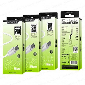 35805   Дата-кабель BOROFONE BX14 LinkJet USB-microUSB 2м (белый) <409664>