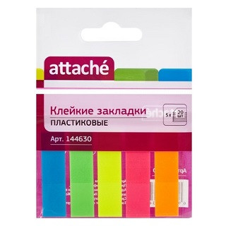 23076      Стикер-закладки самокл. Attache 45х12мм 5цв.*20л, 030951023